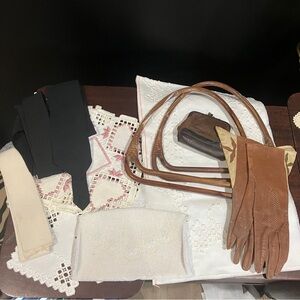 Lot of Vintage Women's Items Debbie Purse Max Mayer's Gloves Doilies